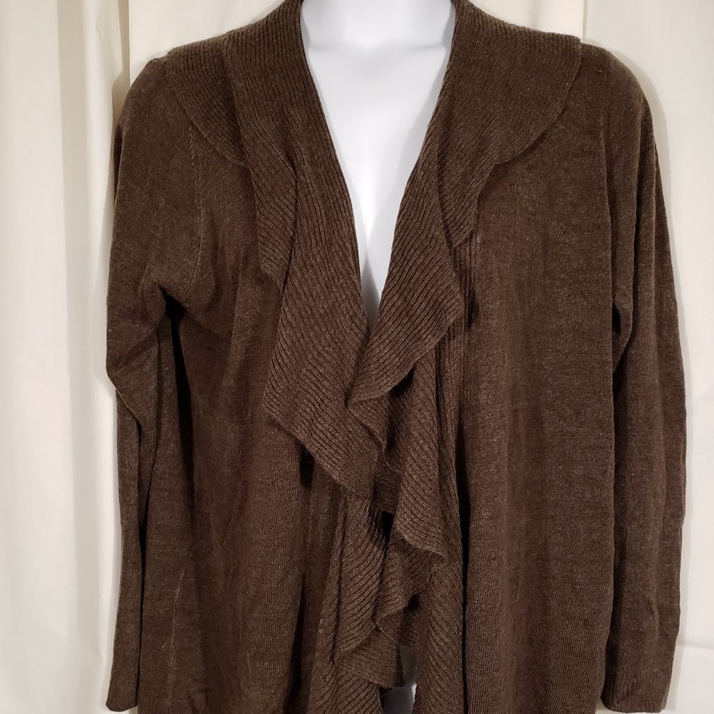 Karen Scott Ruffled Front Cardigan 2X